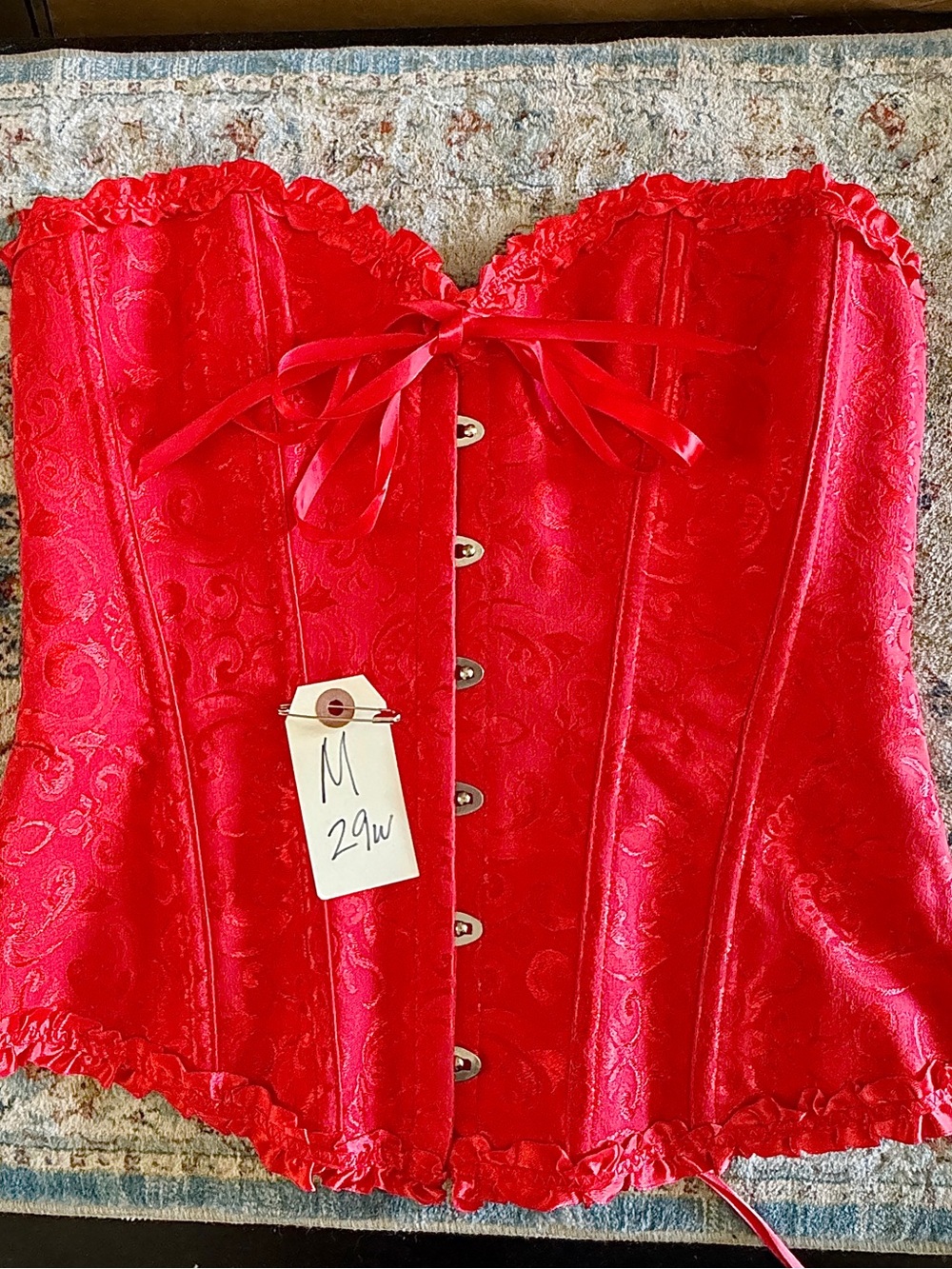 Women’s Burlesque Red Retro Steel Boned Strapless Corset Sz M Charmian Halloween